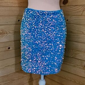 Dazzling Blue Sequin Pencil Skirt Size XL